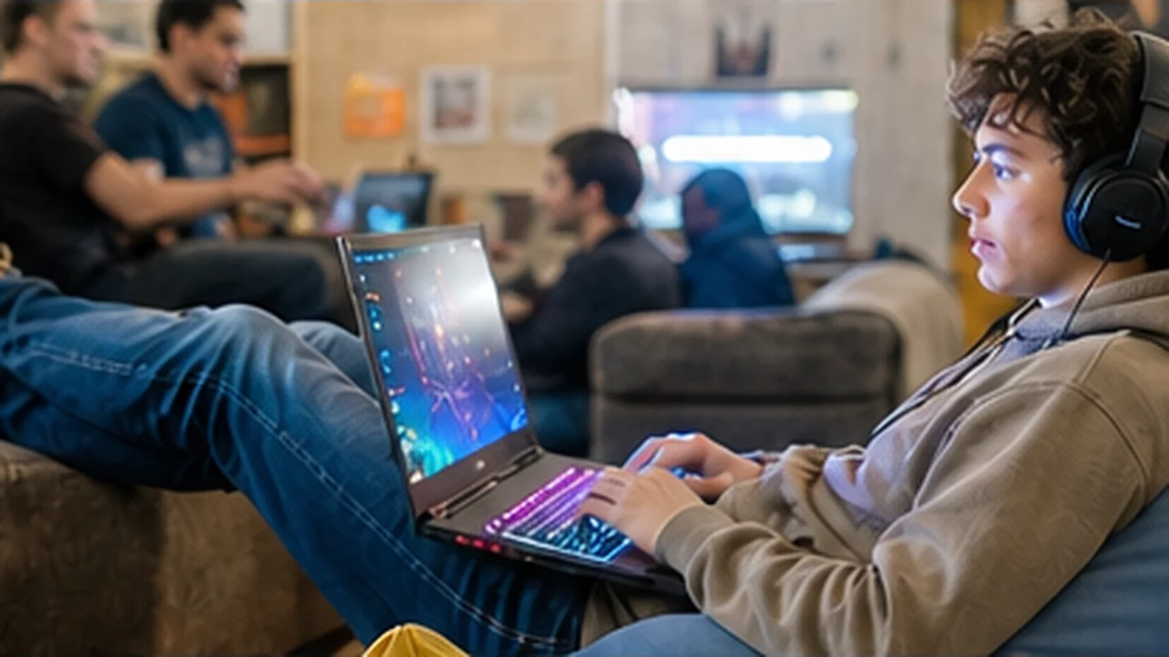 student gaming on laptop after finishing homework